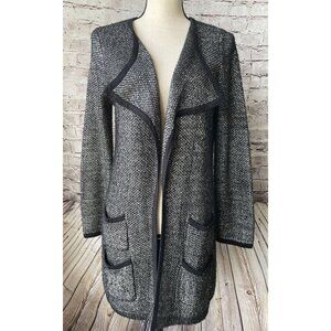 Soft Surroundings‎ Black Marl Open Front Cardigan Sweater Mid Length Pockets S